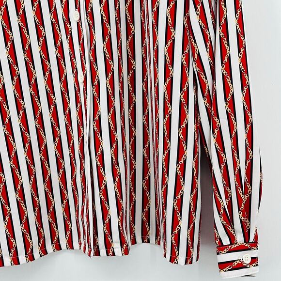 Vintage Stephanie K Koret Gold Chain Red White Striped Button Down Blouse Medium - Picture 5 of 8